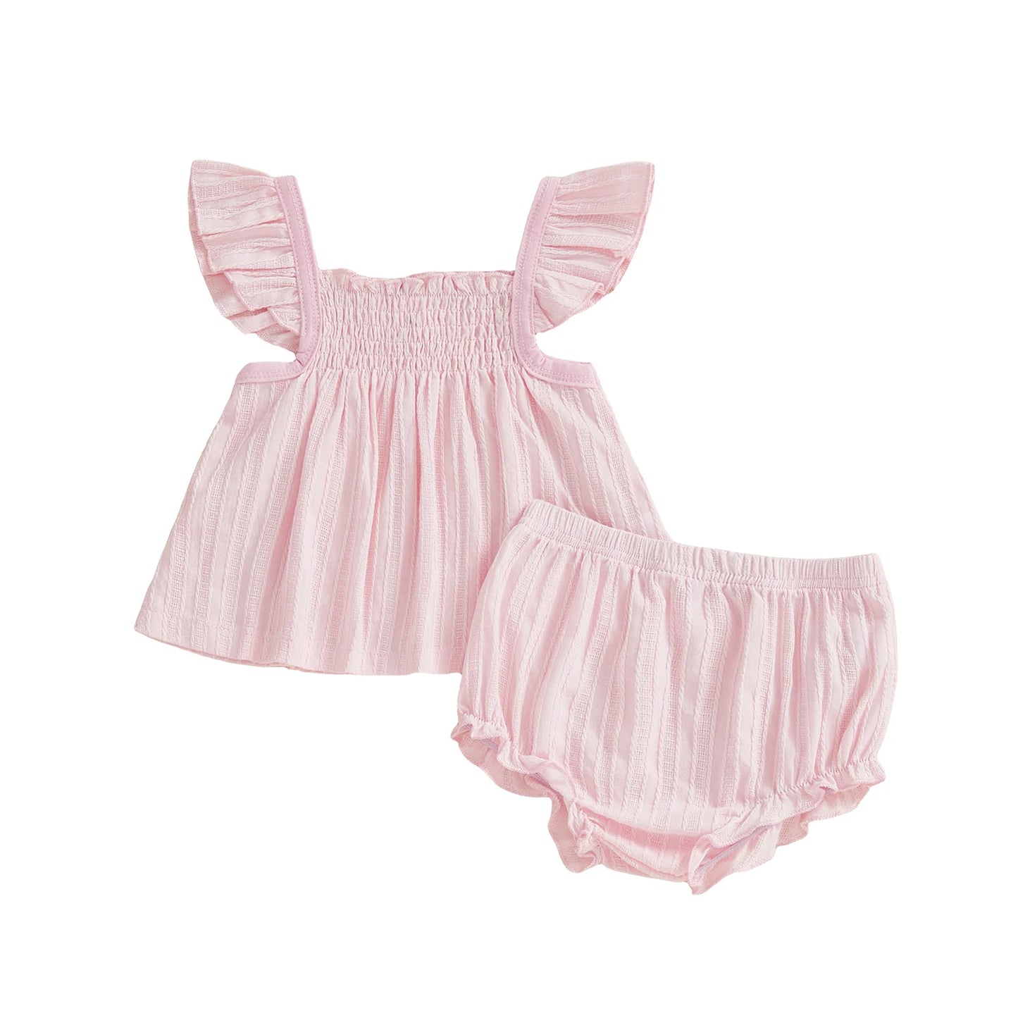 Baby Girls Summer Outfit Set - Flying Sleeve Top & Ruffle Shorts (0-24M)