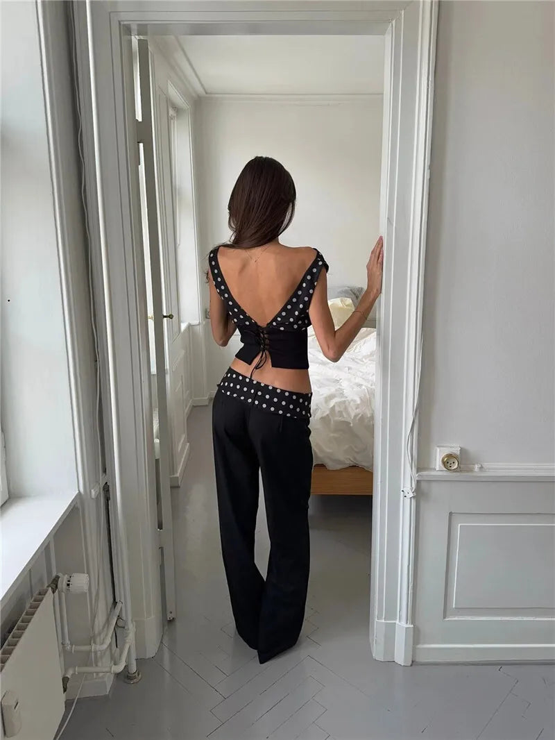 Women's Backless Polka Dot Crop Top Summer New Oblique Shoulder Sleeveless Tank Top