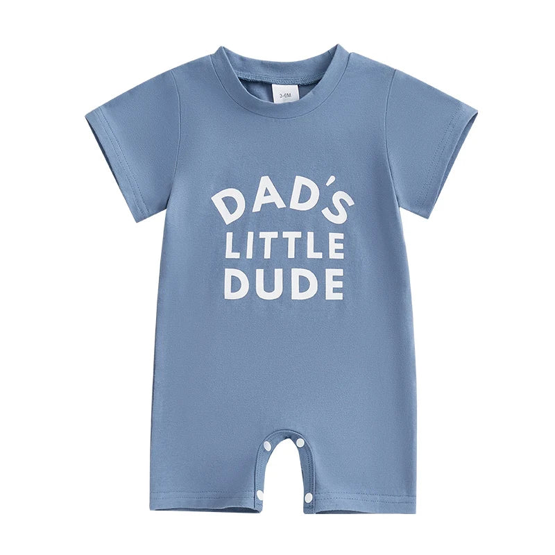 0-18M Casual Baby Boys Rompers Letter Print Short Sleeve Button Summer Bodysuits Jumpsuit