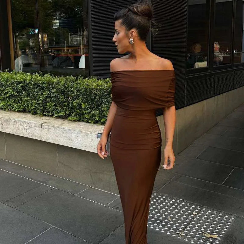 Women's Ruched Elegant Off Shoulder Party Back Split Backless Bodycon Dress