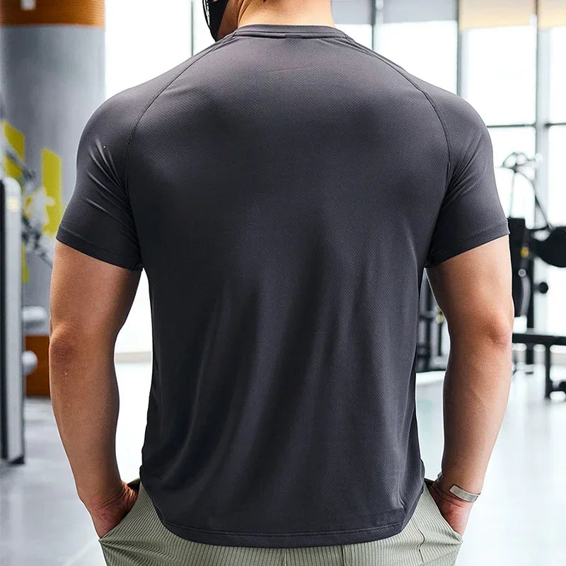 Men's Dry Fit Sport Short Sleeve Running Compression Sweatshirt Tight Sportswear Gym Fitness Elastic Shirts Top Rash Guard T-Shirt