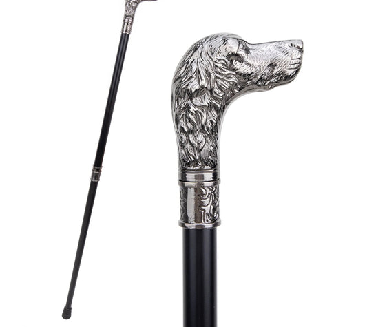 Elegant Dog Head Walking Cane - Decorative Silver Walking Stick 93cm