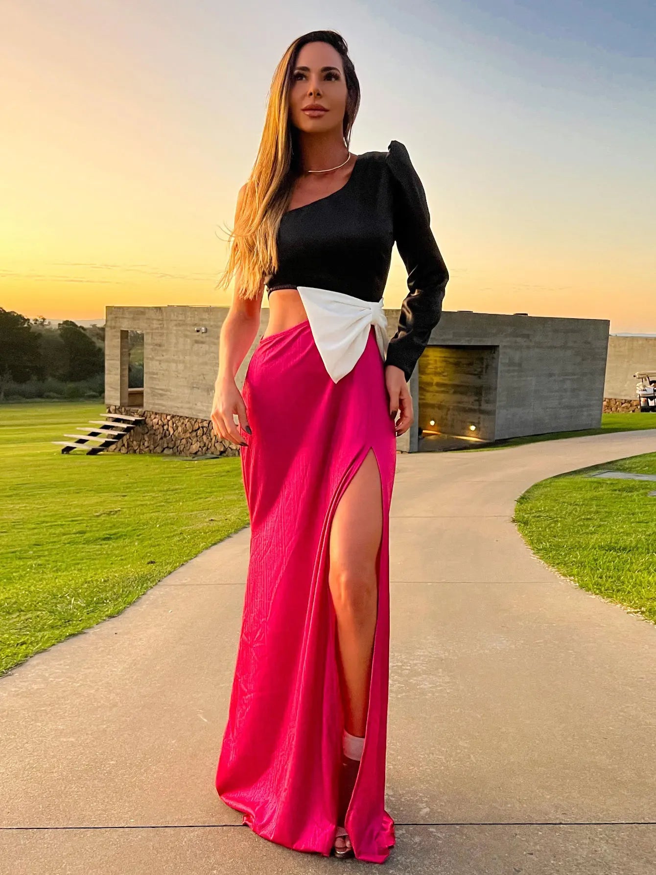 Women’s One Shoulder Midi Elegant Bandage Split Cutout Maxi Summer Bodycon Evening Party Dress