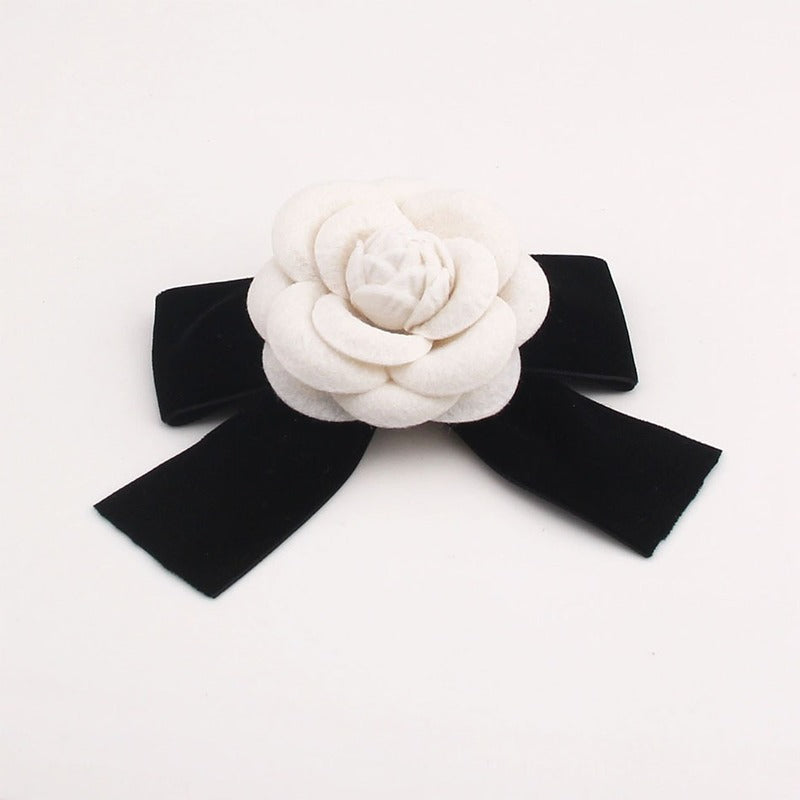 Retro Camellia Flower Brooch - Fabric Bow Lapel Pin for Women