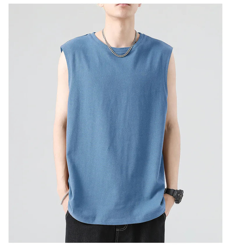 Men's Summer Cotton Sleeveless Loose Vest Sports Comfortable Breathable Round-Neck Tank Top