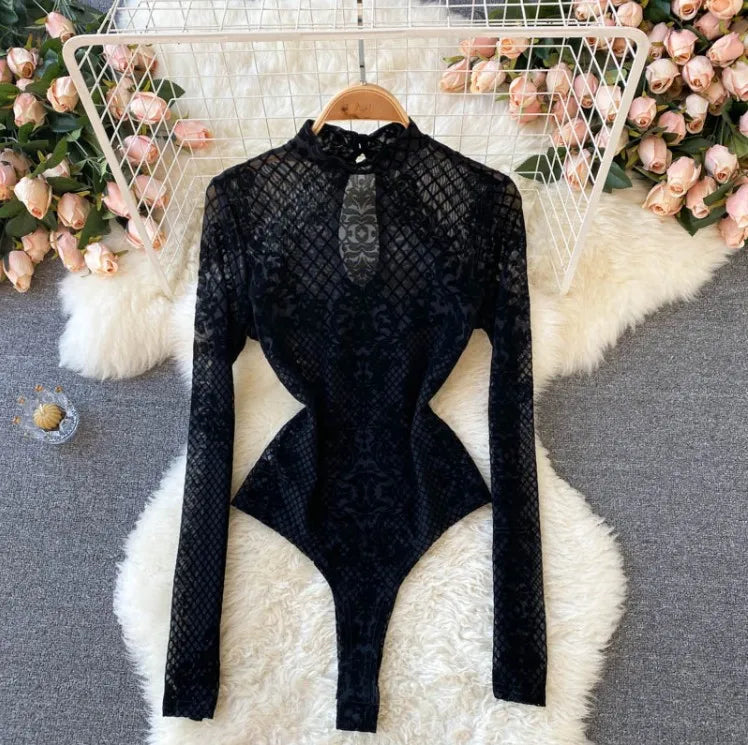Women's Summer Chic Flocking Slim Backless Bodycon Bodysuit
