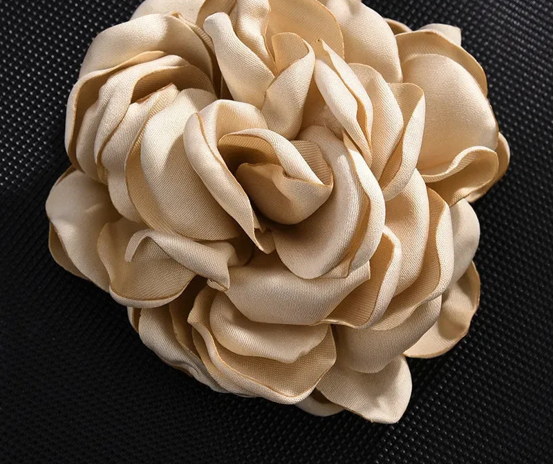 Large Fabric Rose Flower Brooch - 8cm Lapel Pin for Women