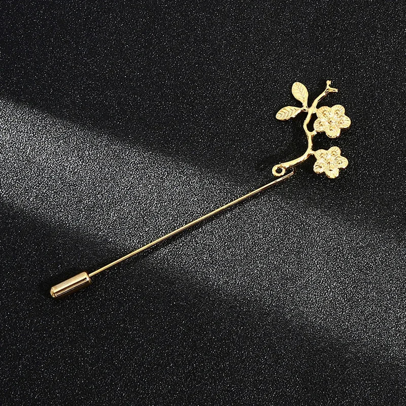 Vintage Metal Leaf Flower Brooch - Gold Tone Lapel Pin for Women & Men
