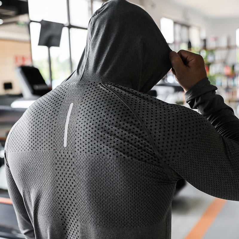 Men's Fitness Tracksuit Running Sport Hoodie Gym Hooded Outdoor Workout Athletic Muscle Training Sweatshirt Top