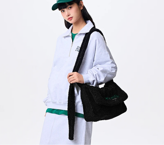 Sherpa Faux Lamb Wool Messenger Bag - Large Capacity Crossbody Shoulder Bag