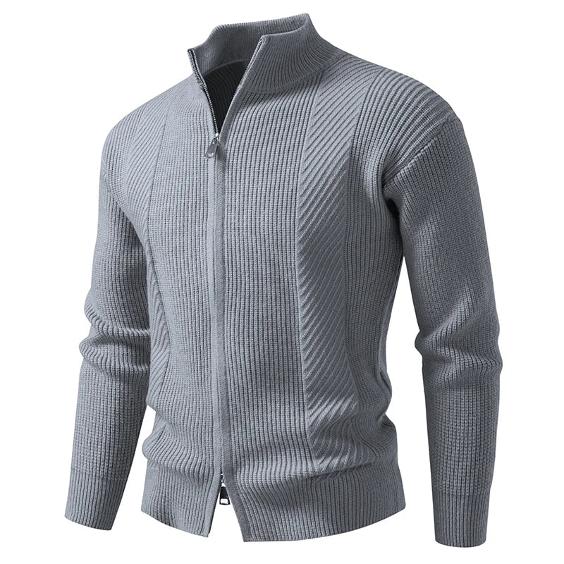 Stand Collar Zip Knit Sweatercoat - Smart Casual Cardigan Jacket