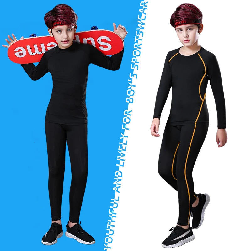 Kids Boy's Fitness Tracksuits Youth Warm Pants Top Underwear Tight Sports Compression Running Basketball Sportswear
