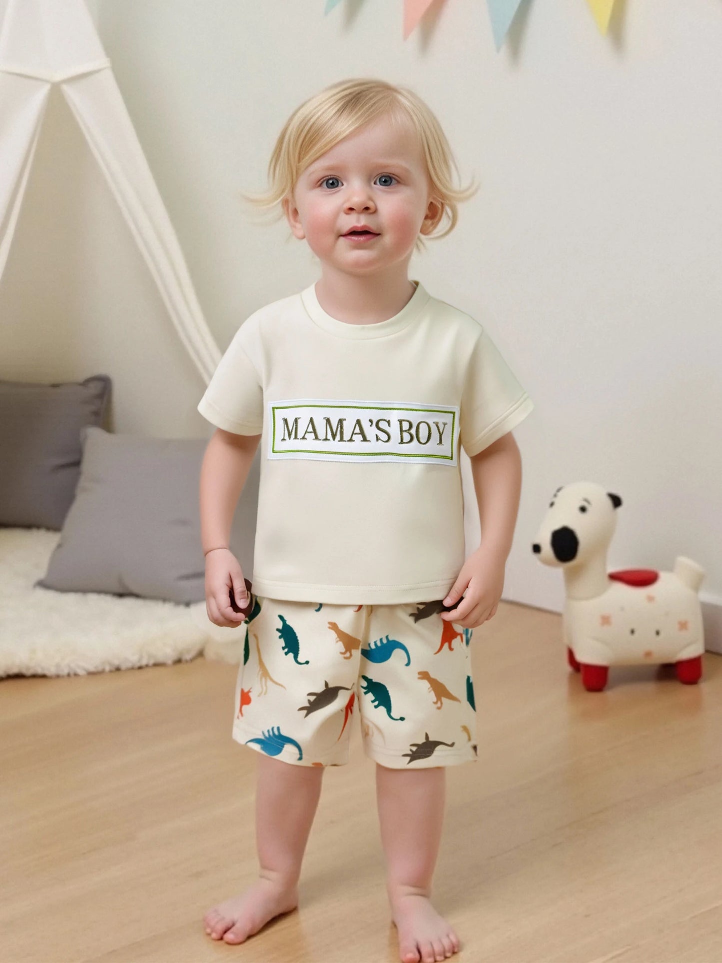 0-3Y Casual Baby Boys Summer Clothes Sets Letter Embroidery Short Sleeves T-Shirt and Dinosaur Print Shorts Set