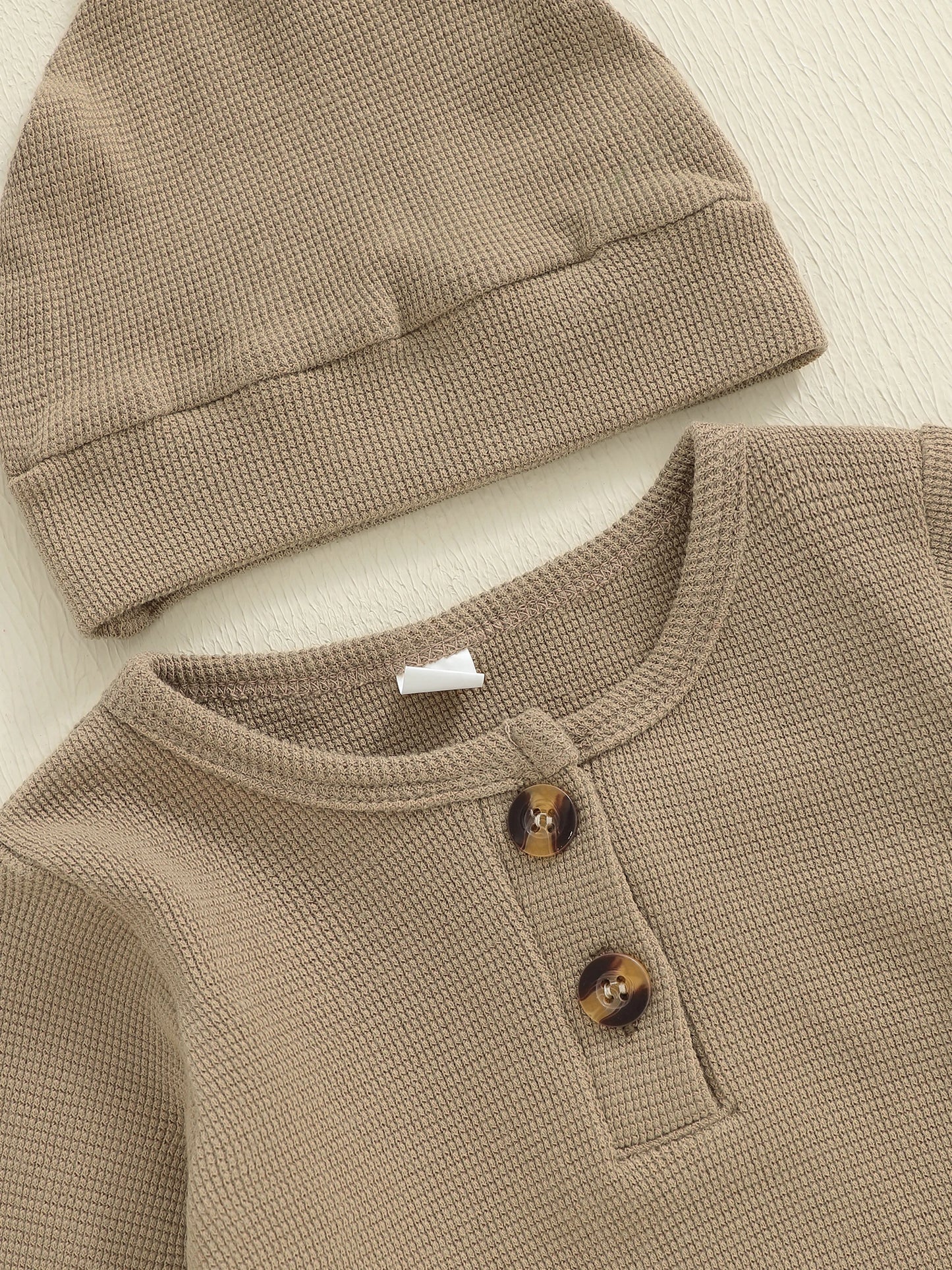 Newborn Baby Fall Winter Romper - Long Sleeve Solid Jumpsuit with Hat (0-6M)