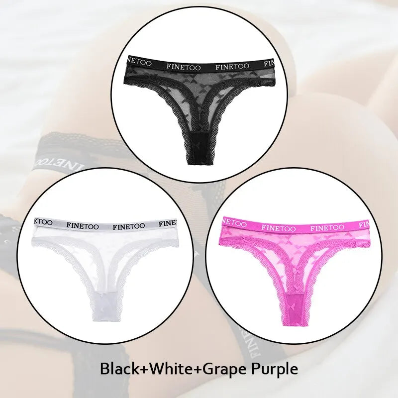 3-Piece Lace Underwear Set - Hollow Heart Design Low Waist Briefs