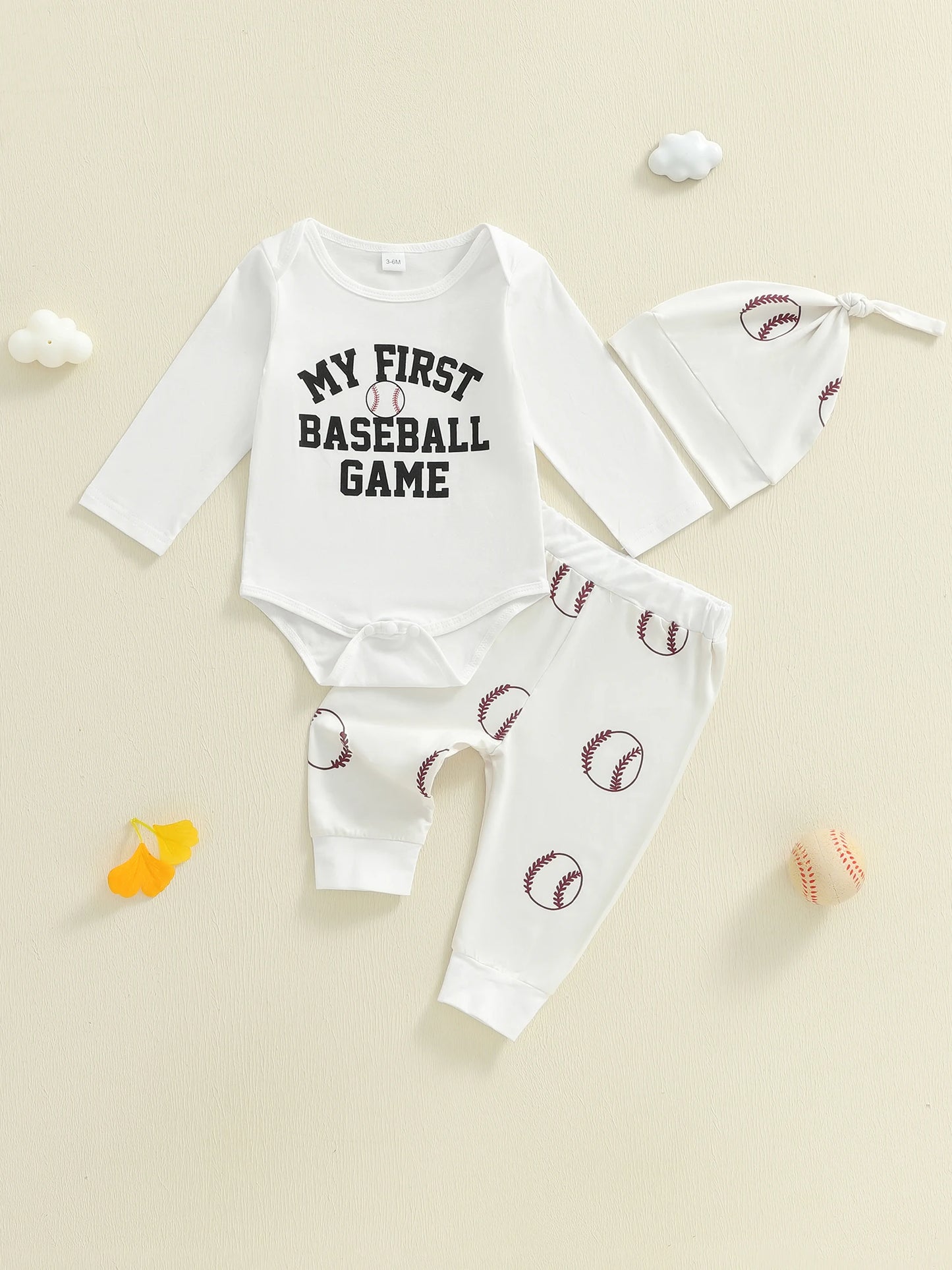 Newborn Baby Fall Winter Clothes Set - Letter Print Long Sleeve Romper & Baseball Pants