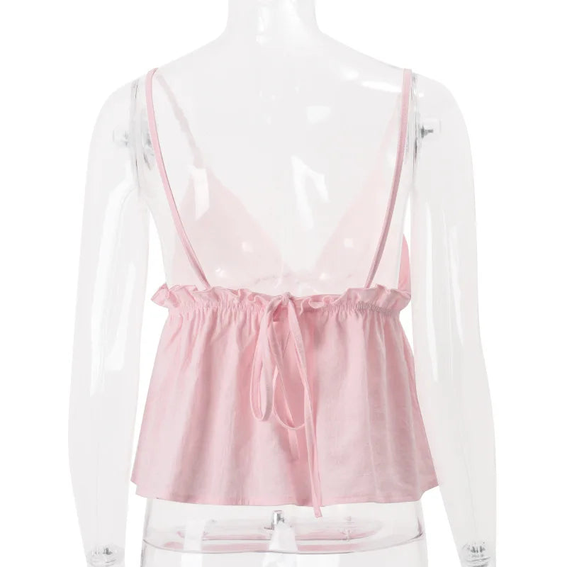 Y2K Camisole Crop Top - Backless Tie Front Top for Women