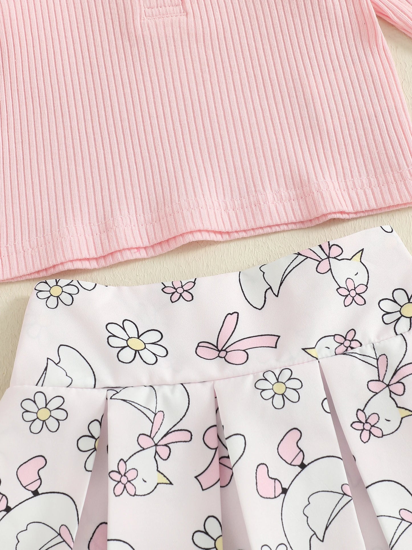 Baby Girls Animal Embroidery Outfit Set - Long Sleeve Top & Floral Print Skirt (0-4Y)