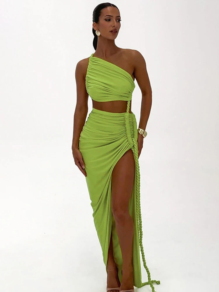 Women's Off-shoulder Thigh High Split Maxi Strapless Sleeveless Ruched Bodycon Party Dress