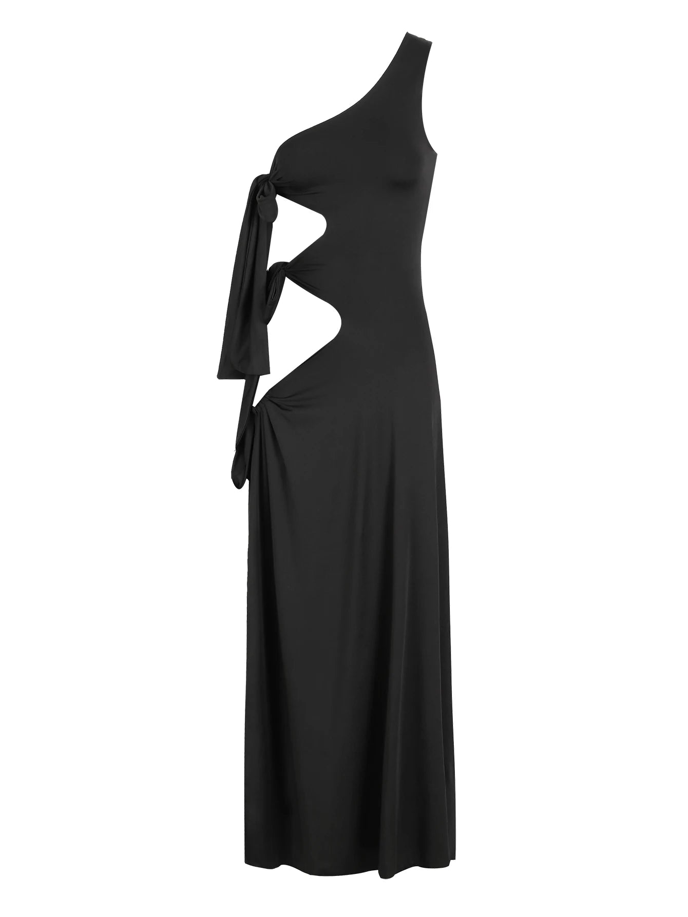 Women's Boho Summer Diagonal Collar Sleeveless Tie Up Hollow Out High Split Long Dress