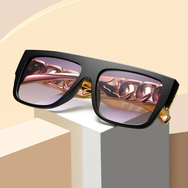 Hip Hop Punk Sunglasses - Gold Chain Necklace Eyewear with UV400