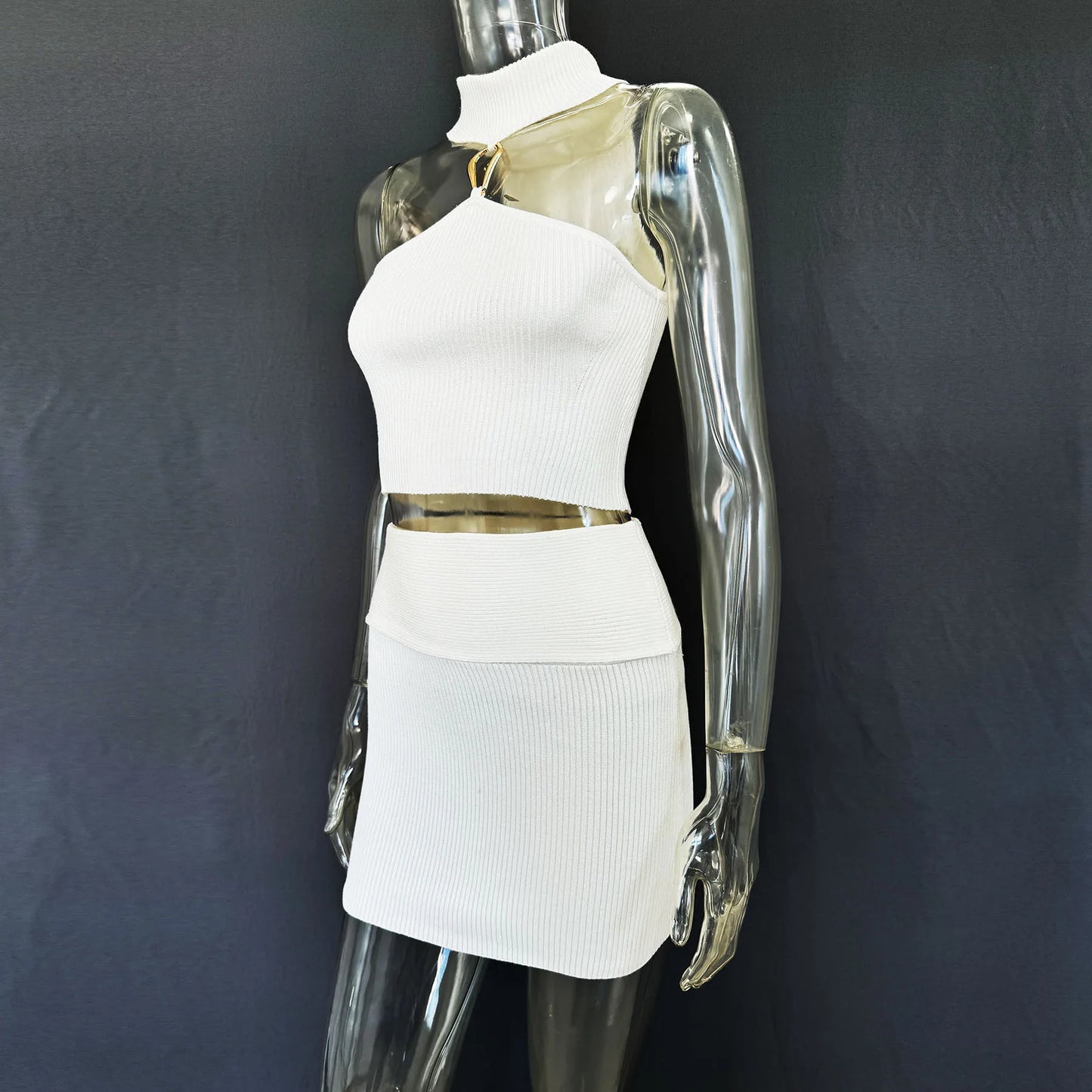 Women's Embellished Sleeveless 2 Piece Co-ord Set - Bodycon Knitted Skirt & Top