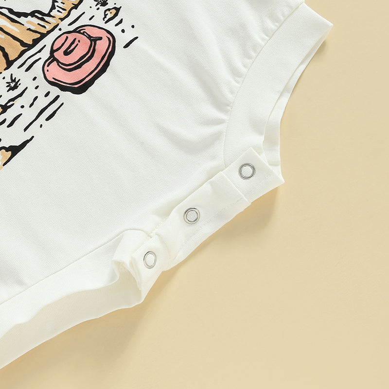 0-24M Infant Baby Girls Western Romper Short Sleeve Letter Cactus Cowgirl Hat Print Jumpsuits Summer Clothes