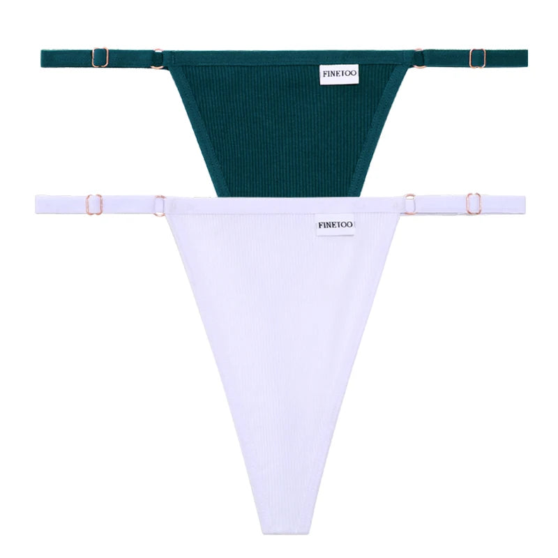 Women's 2PCS/SET Cotton Low Waist Panties Adjustable Waist Thongs Seamless G-String Underwear Lingerie