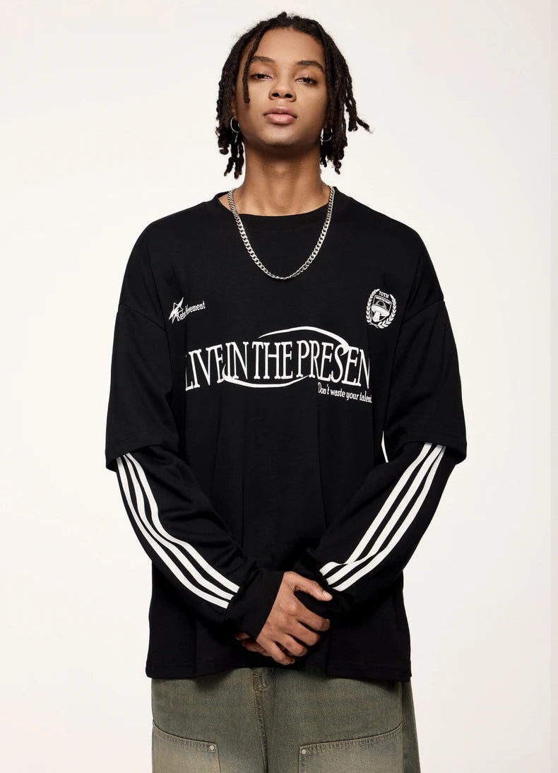 Unisex Retro Double Layer Streetwear Hip Hop Oversized Long Sleeve Sportswear T-Shirt