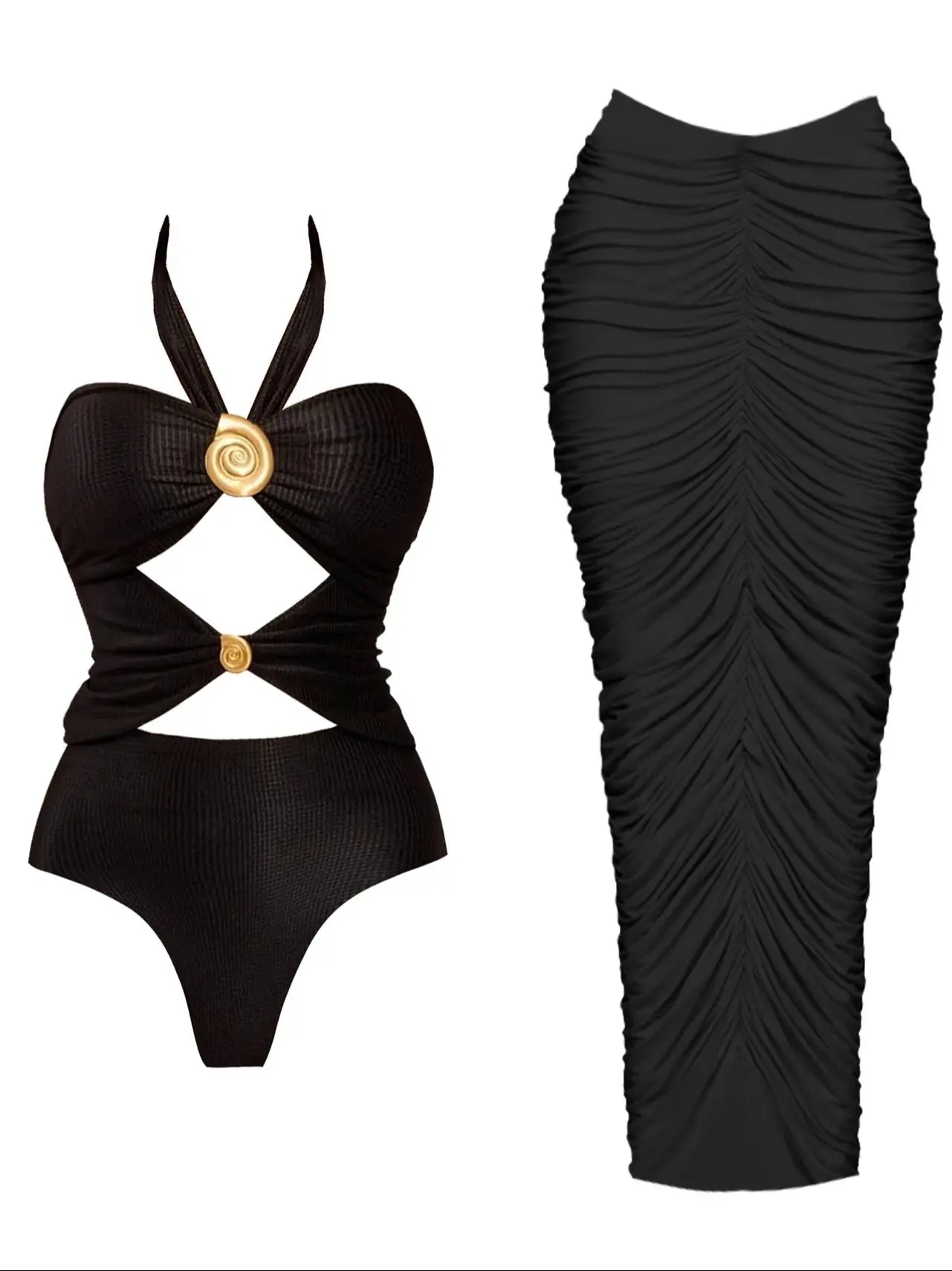 Women's Two Piece Set Skirt Set V Neck Cut Out Sleeveless Slimming Bustier Skirt Beach Skirt