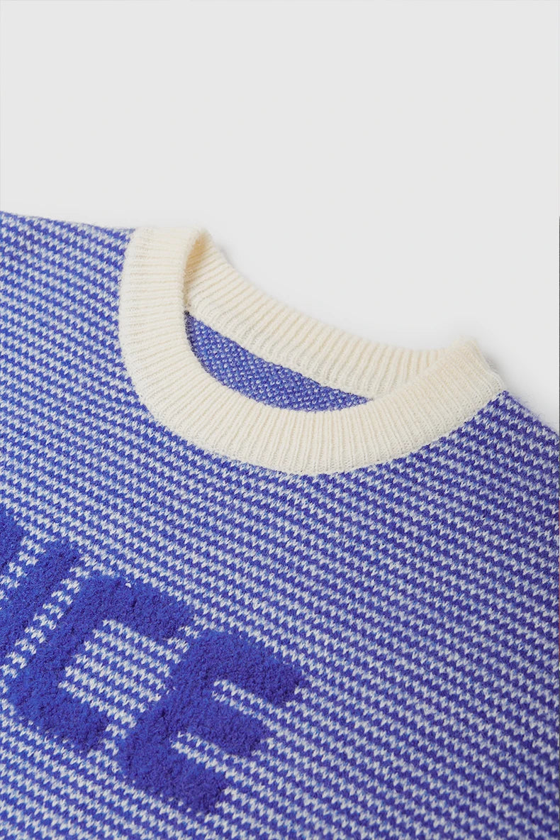 Unisex Letter Print Loose Knit Pullover Sweater