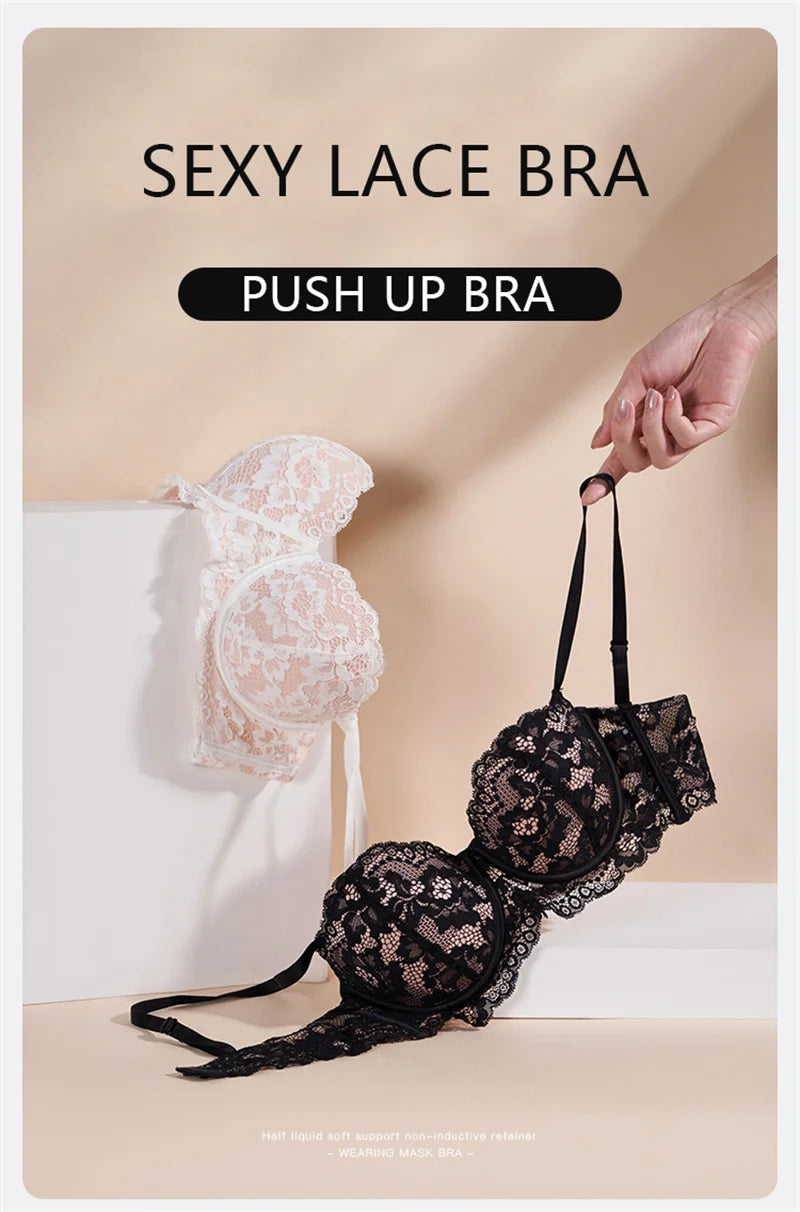 Women's Lace Push Up Bra - Floral Underwire Half Cup Brassiere