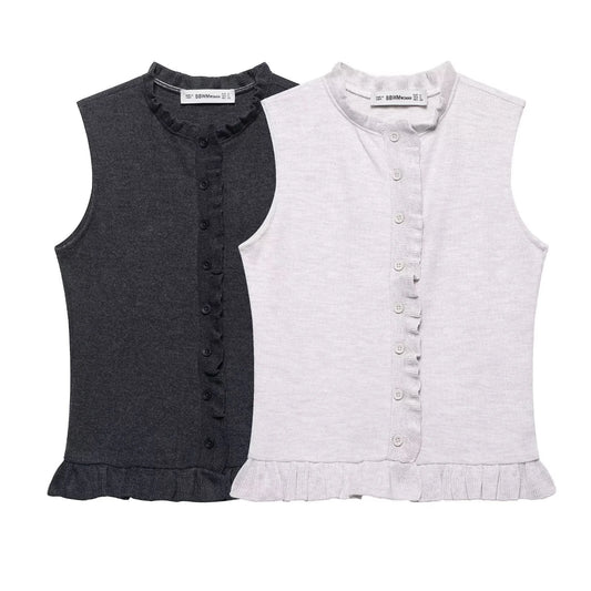 Women's Summer Knitted Top - Sweet Stacked Decoration Round Neck Sleeveless