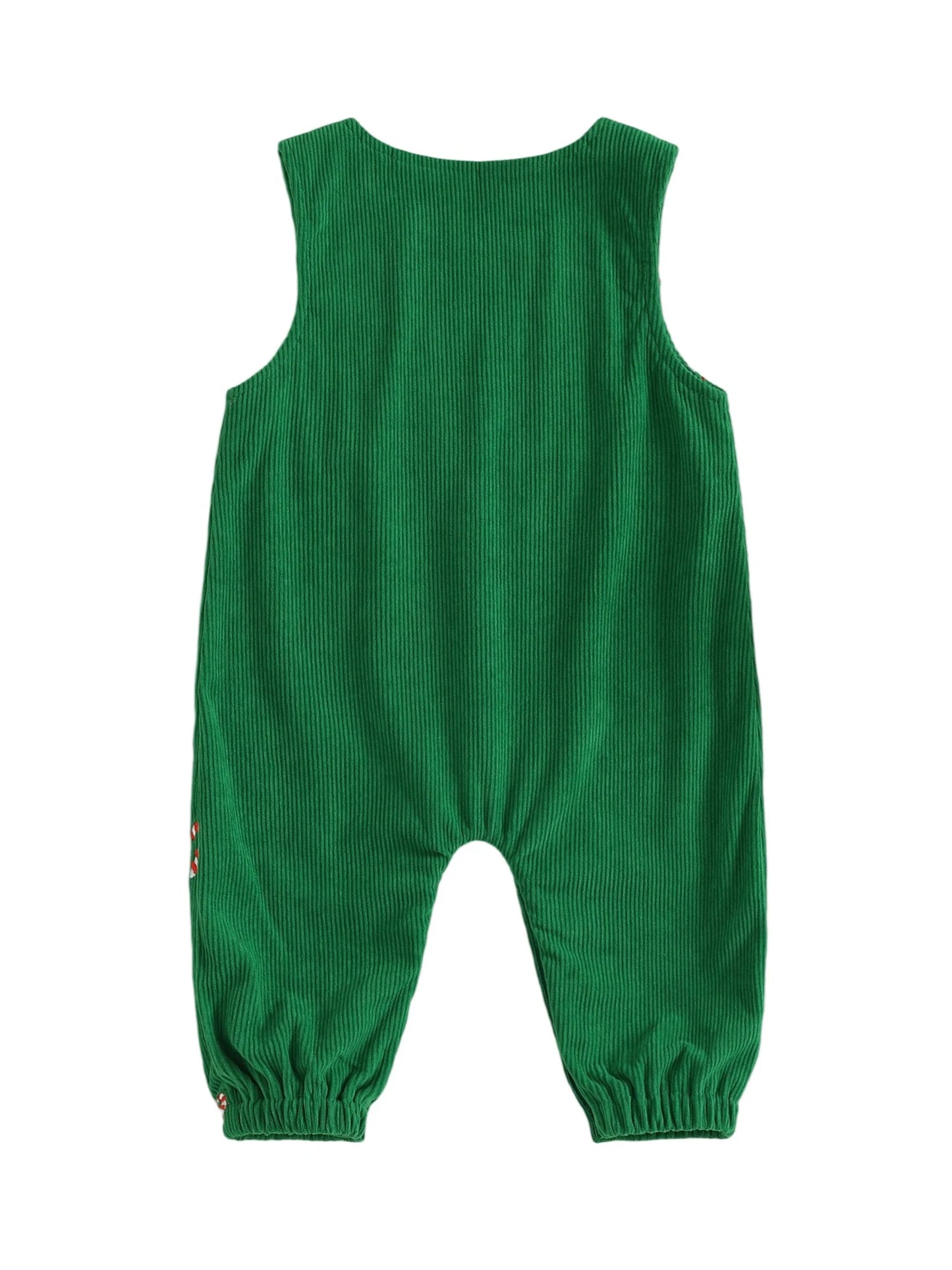 Newborn Baby Boys Christmas Romper - Sleeveless Round Neck Candy Cane Embroidery Jumpsuit