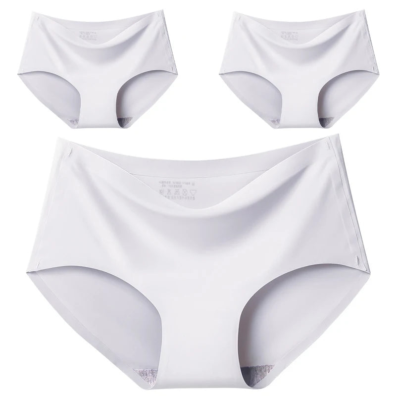 Women's 3Pcs Seamless Ice Silk Underwear Invisible Comfort Briefs Mid-waist Panties Breathable Lingerie