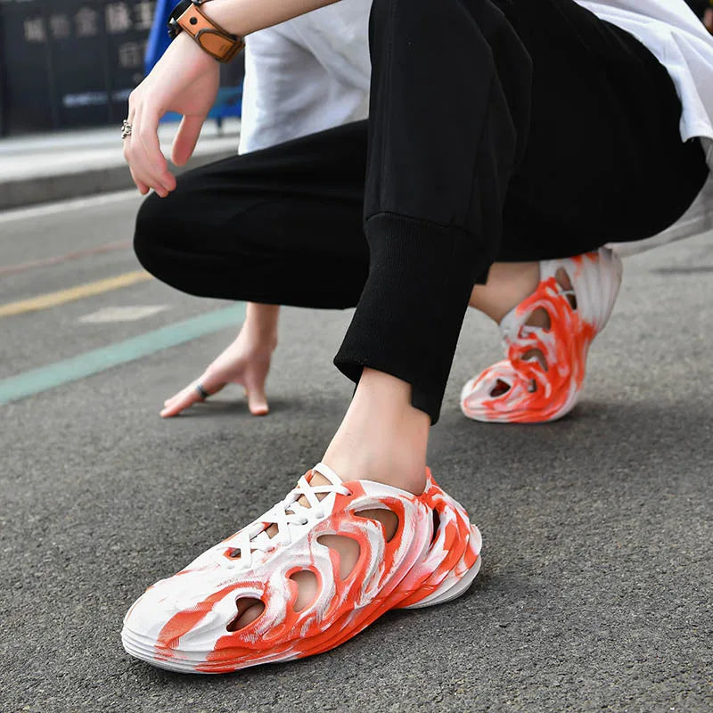 Men's Slippers Camouflage Design Platform Sandals Lace Up Beach Slippers Casual Outdoor Crocs Clogs
