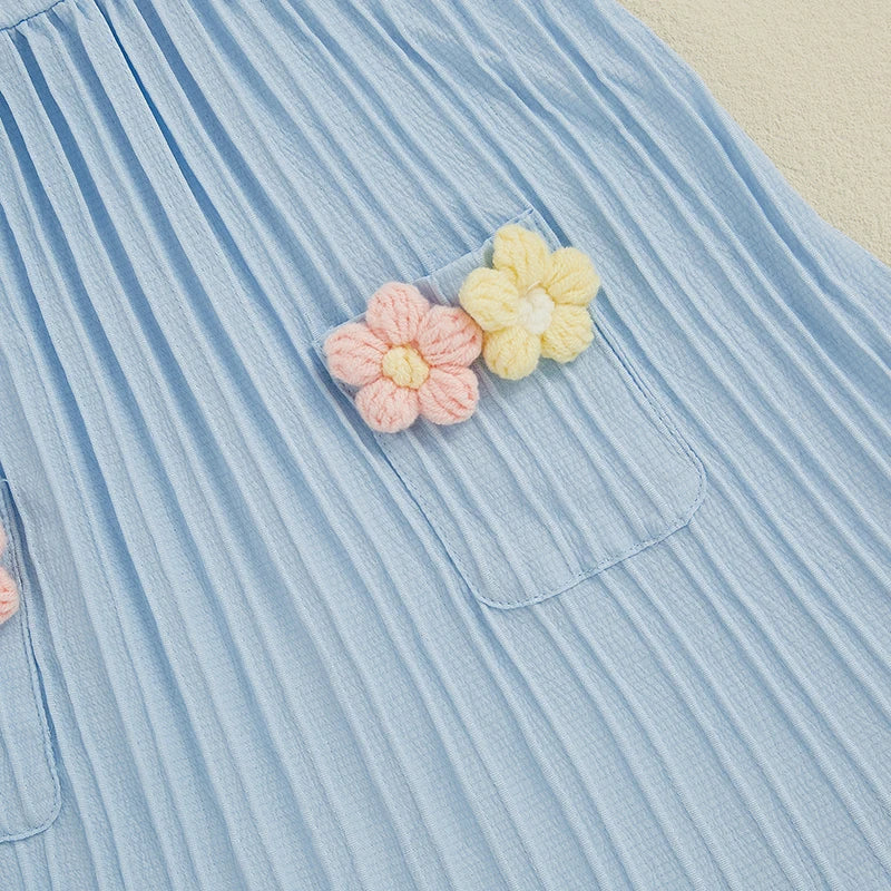 0-5Y Kids Girls Dress Flower Embroidery Fly Sleeve Ruffles Hem Casual Summer A-Line Dress