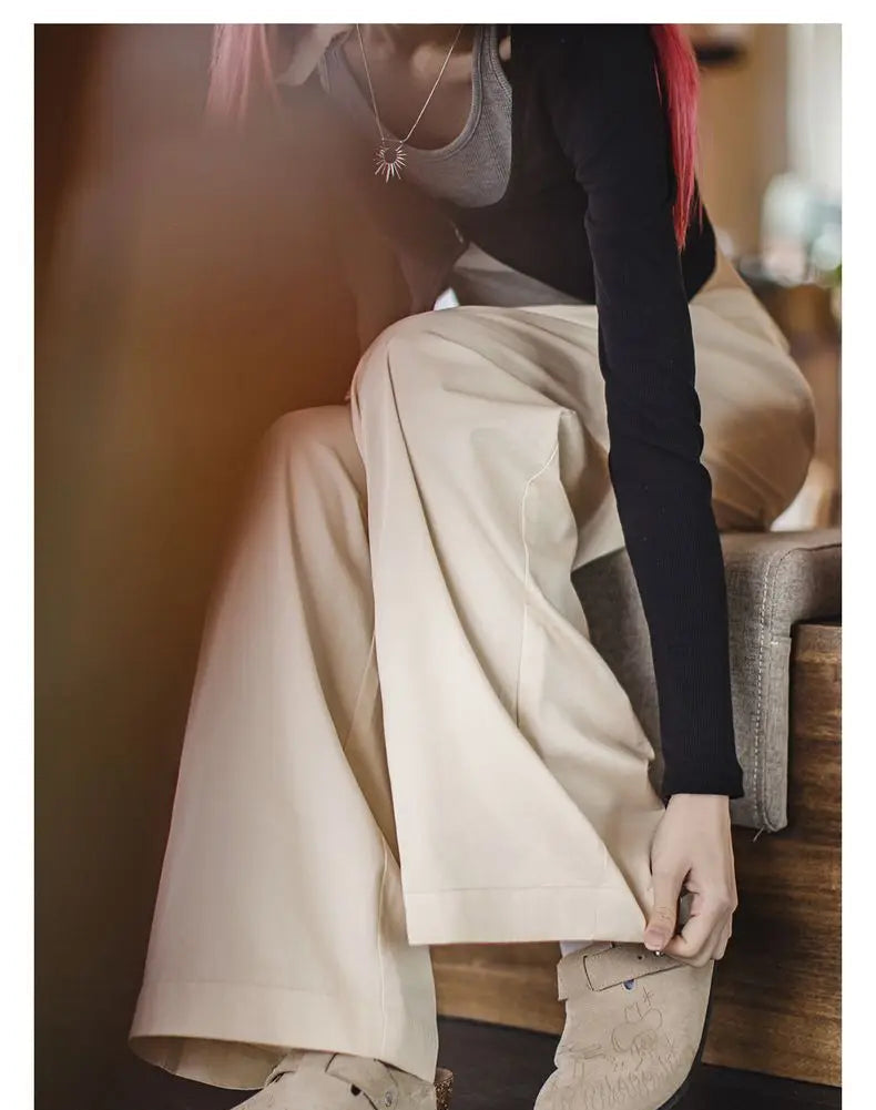 Women's Vintage Pleated Wide-Leg Palazzo Pants - Floor-Length Trousers