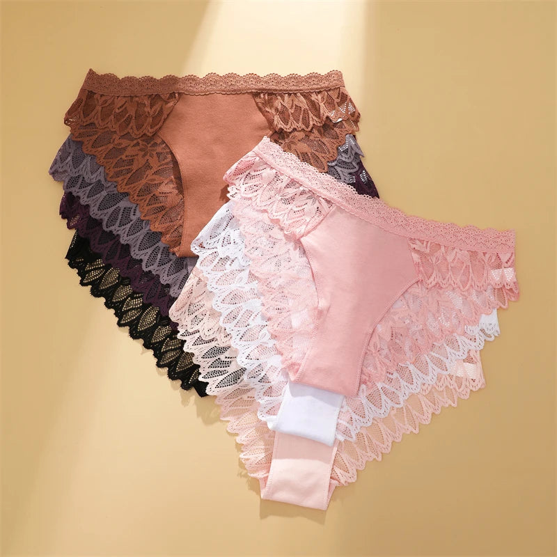 5Pcs Women's Lace Hollow Out Panties Low-Waist Comfortable Underwear Floral Breathable Briefs Stretch Soft Lingerie