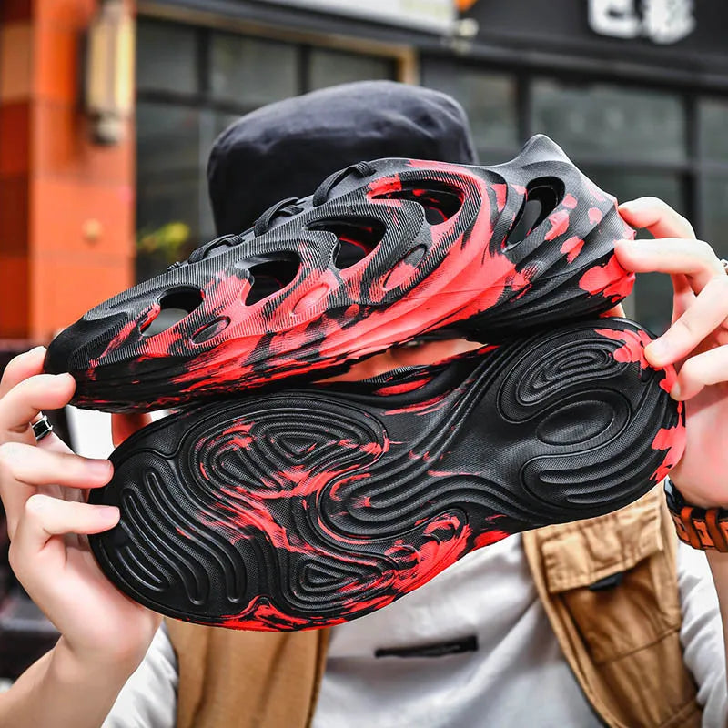 Men's Slippers Camouflage Design Platform Sandals Lace Up Beach Slippers Casual Outdoor Crocs Clogs