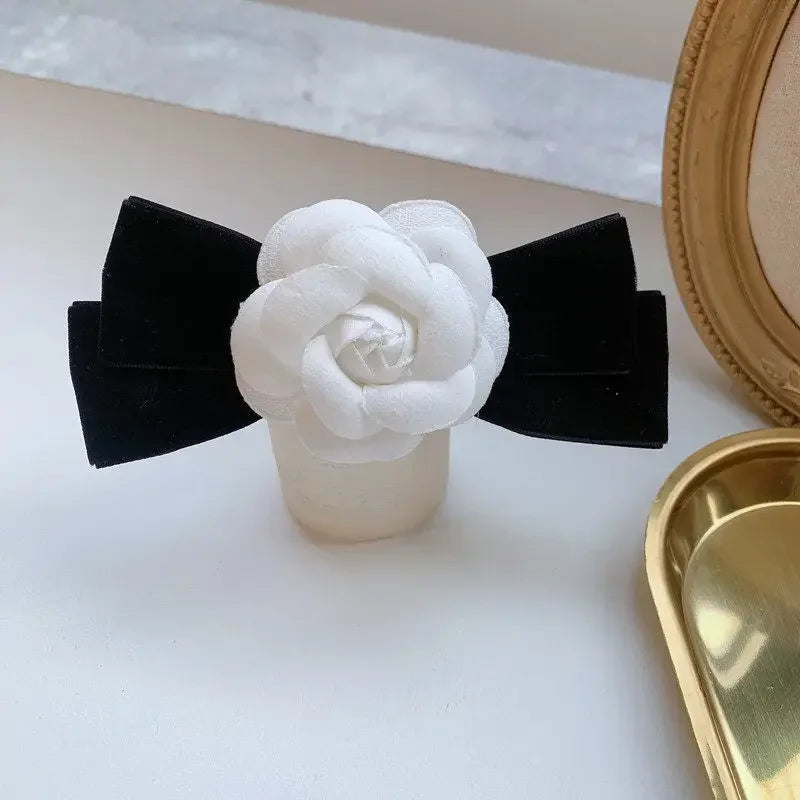 Elegant Fabric Bow Tie Brooch - Camellia Flower Design Collar Pin