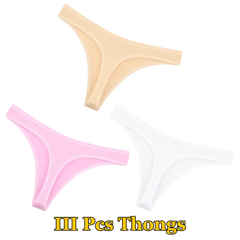 3Pcs Cotton Thongs Pantie Low Waist Comfortable Underwear Breathable G-string Soft Lingerie