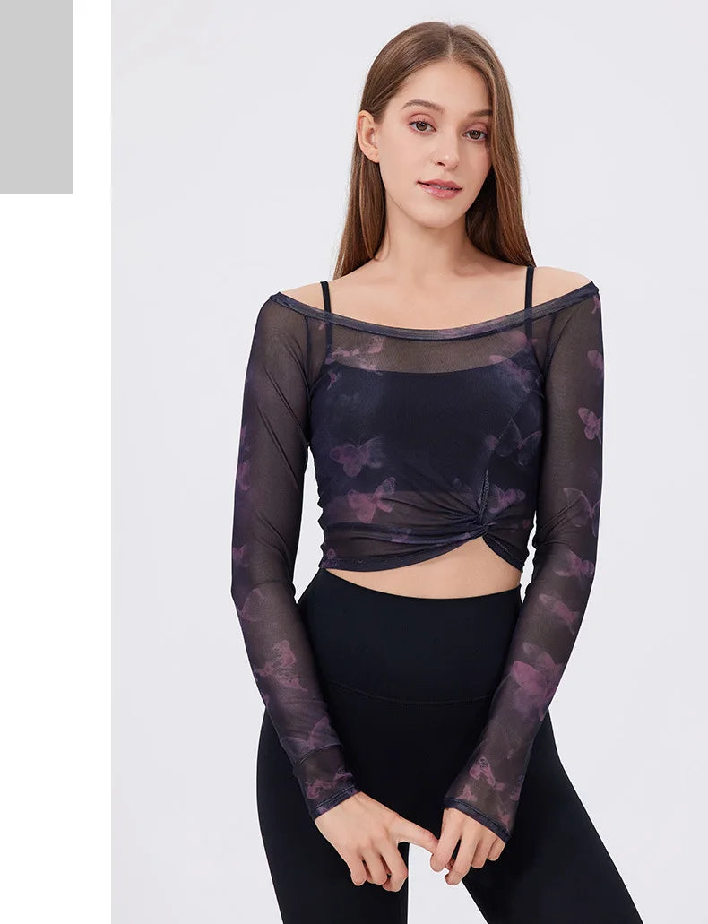 Women's Two Pieces Fitness Yoga Set - Long Sleeve Top and High Waist Leggings Gym Breathable Quick Dry Sportswear Workout Activewear Set