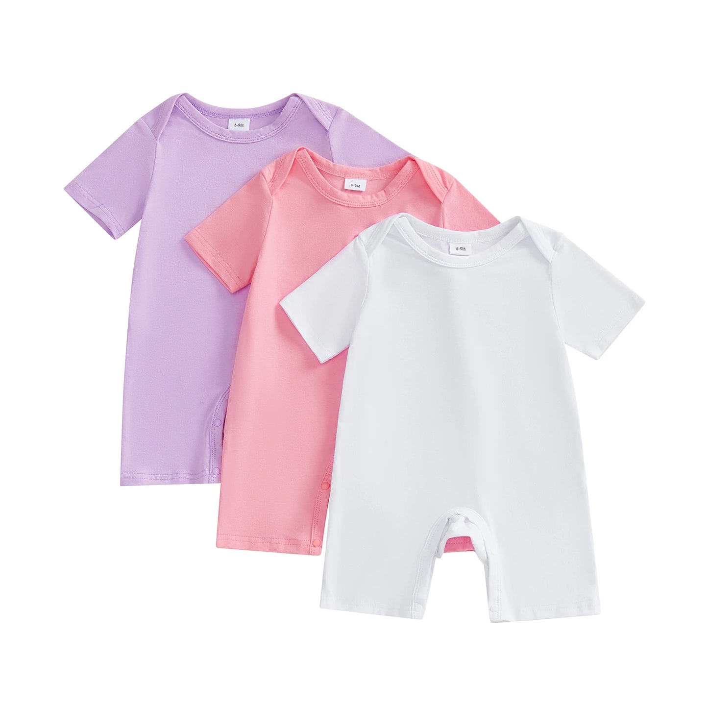 Baby Summer Romper 3-Pack - Solid Color Short Sleeve Jumpsuits