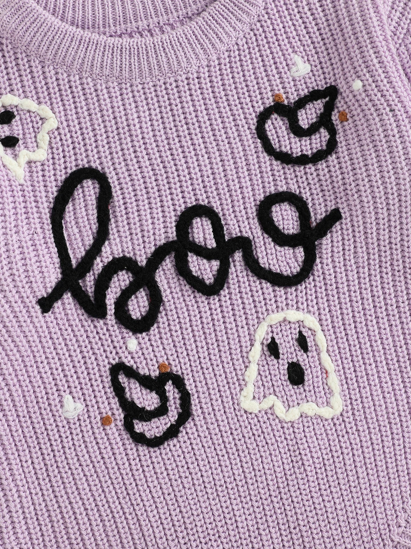 Newborn Baby Halloween Sweater Romper - Ghost Letter Embroidered Long Sleeve Jumpsuit