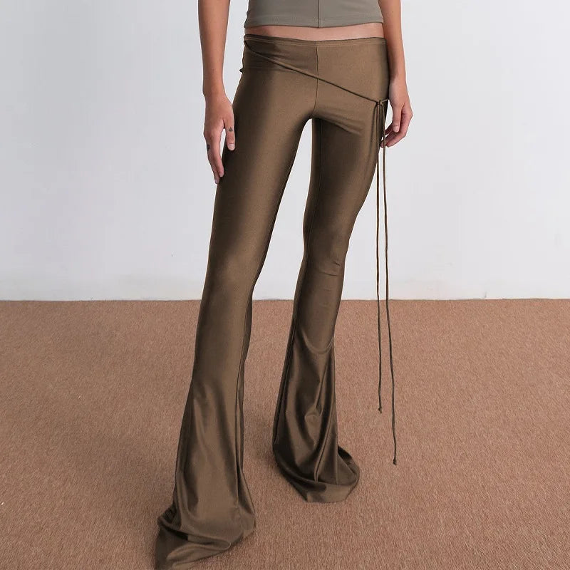 Women's Summer Flared Pants Rave Festival Outfits Slim Fit Low Rise Trousers
