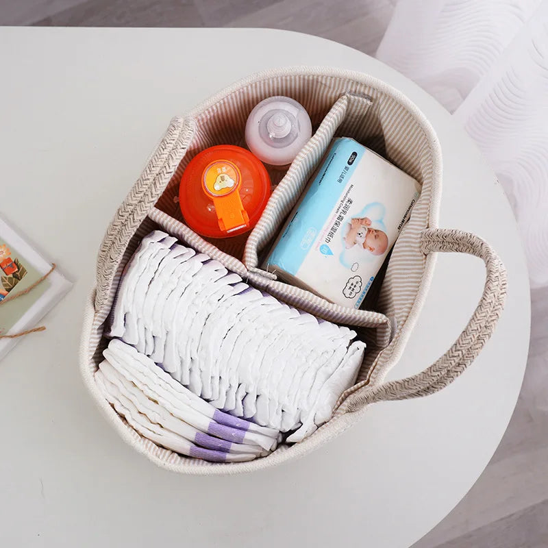 Baby Diaper Organizer Caddy - Cotton & Linen Weave Storage Bag