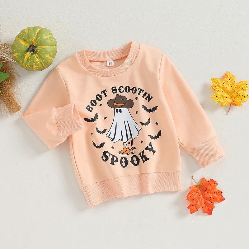 Baby Girl Halloween Sweatshirt - Long Sleeve Ghost Print Pullover (0-4Y)