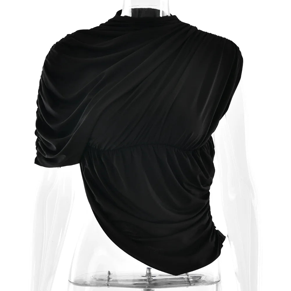 Women's Ruched Asymmetrical Sleeveless Top - Chic Summer T-Shirt