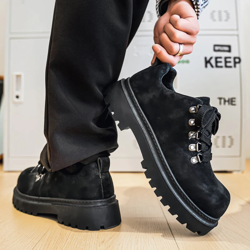 Men's Platform Suede Leather Lace-up Derby Shoes
